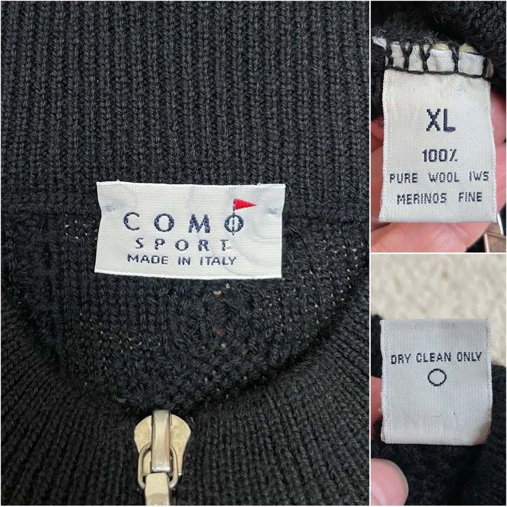 Vintage Como Sport Merino Wool Cable Knit Full Zip Sweater Mirada Made in Italy - Picture 15 of 16